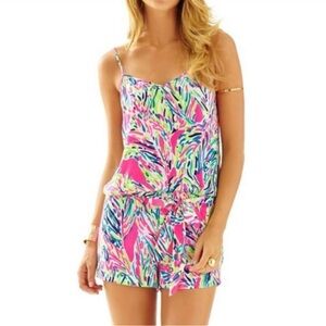 Lilly Pulitzer Deanna Belted Romper - Palm Reader - Small